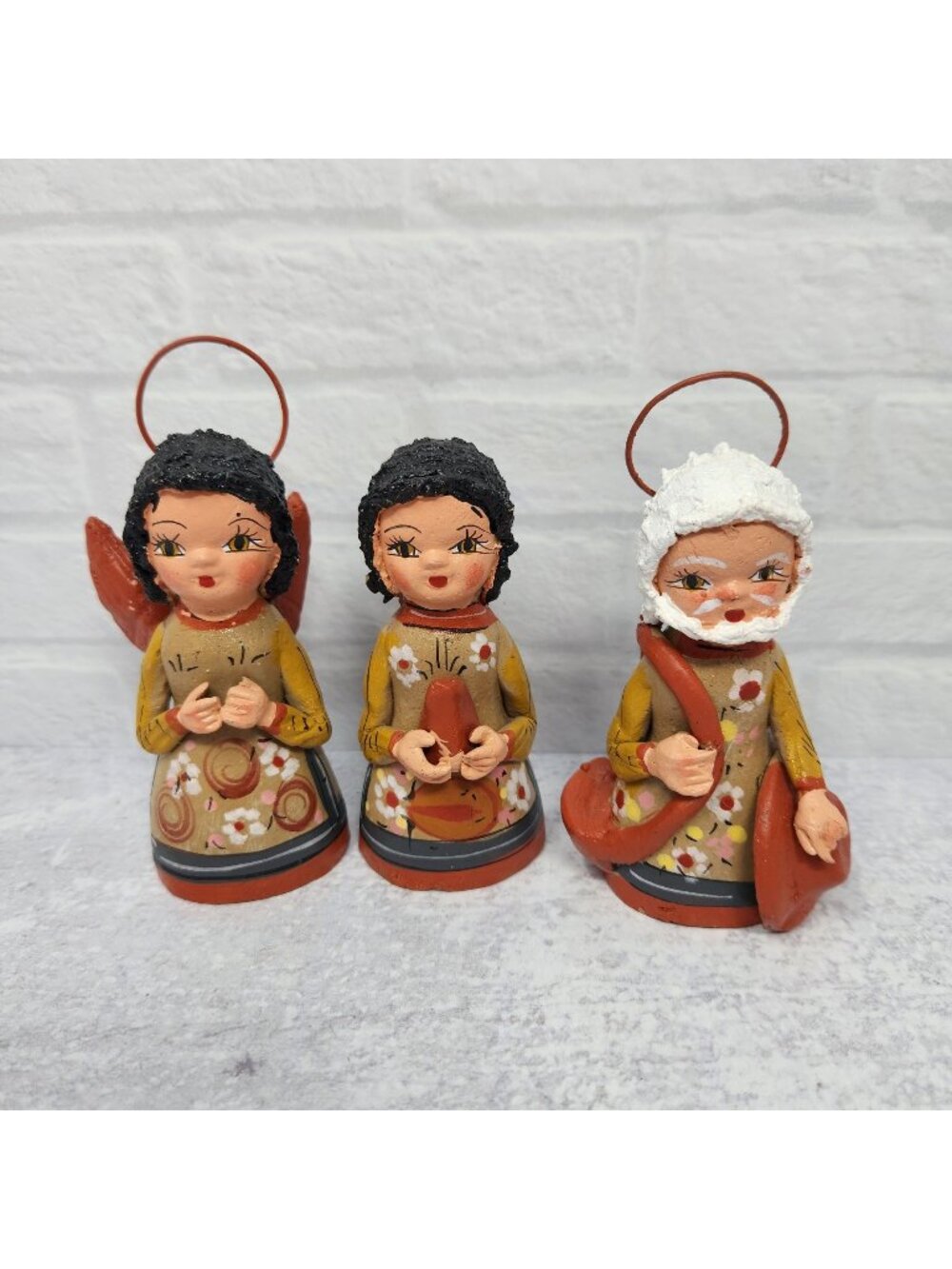 Nativity Scene Mexican 3 Pc Folk Art Tonala Pottery Christmas Set Clay Painted